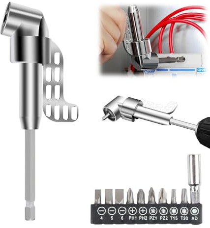105° Winkelschrauber Vorsatz Adapter, Corner Tool Screw Hub with Multi-function Bend Screwdriver Bit, Winkelschrauber Aufsatz, 1/4-Zoll Sechskantschaft, Winkelgetriebe für Garage (Lange)