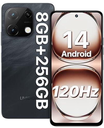 UMIDIGI Smartphone Android 14, 8(4+4) GB+256GB/1TB TF Movil, 120Hz 6,8 HD+ Telefono Movil, Bluetooth 5.2, 5000mAh, Octa Core, 4G Dual SIM/Face ID/Fingerprint/13MP/GPS/OTG-Note 100A Negro