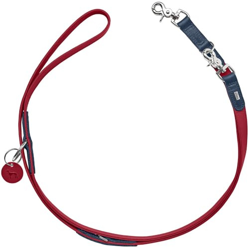 HUNTER Verstellbare Hundeführleine LEMVIG, Farbe: rot/dunkelblau, Leder, 3-Fach verstellbar, belastbar & strapazierfähig, komfortabel, elegant & trendig, Made in Germany, Größe: 20/200
