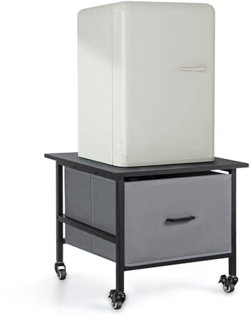 Bososhrim 20.5X20.5X18in Mini Fridge Stand With Storage(Holds up to 180 lbs),1 Large Drawer Fridge Cart,Mini Fridge Shelf For Dorm,Office, Bedroom,Apartment,Mini Fridge Table with 4 Swivel Wheels