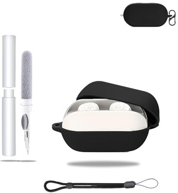 Silicone Protective Case for JLab Audio Go Air True Earbuds - Shockproof Charging Case Storage Bag, Includes Keychain & Cleaner Kit & Lanyard- Stylish & Protective,Black