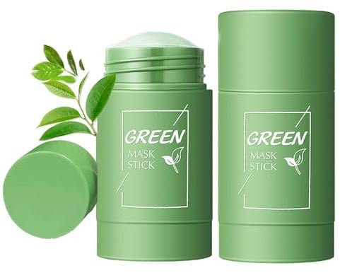 2PCS Green Stick Mask, Mascarilla en Barra de Té Verde, Limpieza Profunda y Eliminación de Puntos Negros, Mascarilla Facial Purificante, Control de Grasa e Hidratación