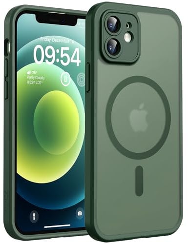 TOCOL für iPhone 12 Hülle für Magsafe, Vollständiger Kameraschutz Stoßfest Kratzfest Transluzente Rückseite Magnetisch Handyhülle für iPhone 12 Case, Alpengrün