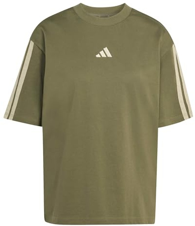 adidas Women's Essentials 3-Stripes Boyfriend T-Shirt, Olive strata/Wonder Cargo, XS