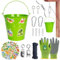 ZJKUBOIS Flaschenzug Kinder, Zubehör Für Baumhaus/Spielturm, Flaschenzug Set Enthalten Metalleimer, Dinosaurier Gartenhandschuhe, 50 Stück Dino Sticker, Spielzeug für Kinder ab 3 Jahren