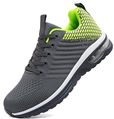 ASOCO DREAM Running Shoes Men's Trainers Athletic Sneakers Lightweight Breathable Walking Sports Tennis Shoes,Grey Green,9 UK
