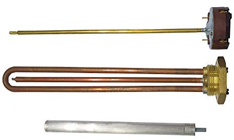 Resistencia tipo cointra 1u recta + vaina en cobre - L.280mm - rosca 1 1/4´´ - 3000w 230v + anodo magnesio 16x200 M6 + termostato enchufable 280mm