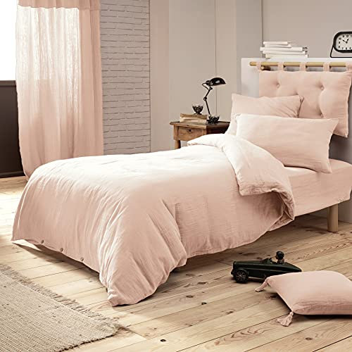 Housse de Couette Gaze de Coton Bio 140x200 cm 1 Personne Rose