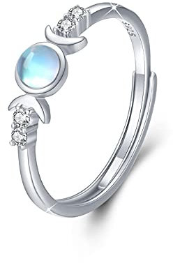 CUOKA MIRACLE Mondstein Ring Silber 925 Regenbogen Mondstein Ringe Verstellbar Damen Ring Offen Dreifacher Göttin Schmuck für Mädchen Frau Freundin Mutter