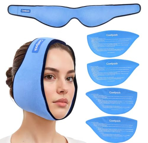 Comfpack Wisdom Teeth Ice Pack Head Wrap Jaw Face Ice Pack with 4 Reusable Hot Cold Gel Packs for TMJ, Tooth Extraction, Jaw Pain, Face Swelling, Face Oral Surgery, Cosmetic Injection, Tonsillektomie