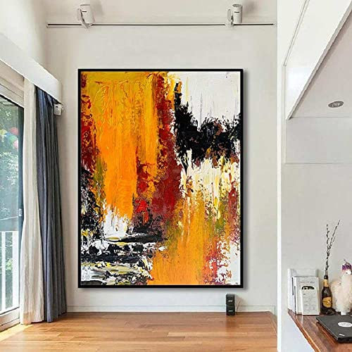 Ölbilder Auf Leinwand Handgemalt,Große moderne Expressionismus Kunst 100% handgezeichnete Kunstwerke, gelbe abstrakte Malerei, moderne Pop Art Wandmalerei Wohnzimmer Schlafzimmer Galerie Wanddekora