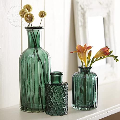 Set of 3 Assorted Glass Vases - Emerald Green