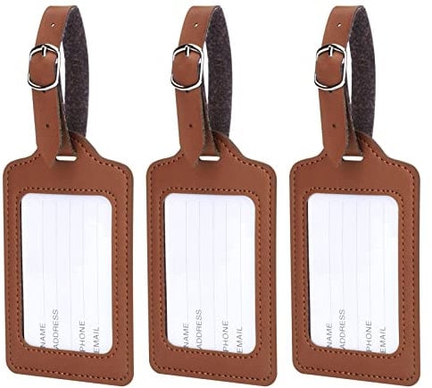 RosewineC 3 Stück Kofferanhänger mit Adressschild Name E-Mail Telefonnummer, Gepäckanhänger Koffer Taschenanhänger, Leder Namenschild für Geschäftsreise, Paare Hochzeit Reisegeschenk Abschlussgeschenk