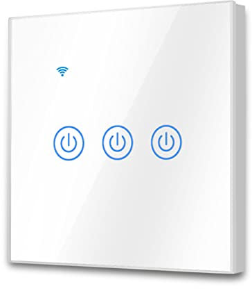 EXTRASTAR Interruptor de Pared Táctil Wi-Fi, 3 Vías, 3 Canales, Compatibilidad con asistentes inteligentes como Google Home y Amazon Alexa Se Requiere Cable Neutro, Blanco