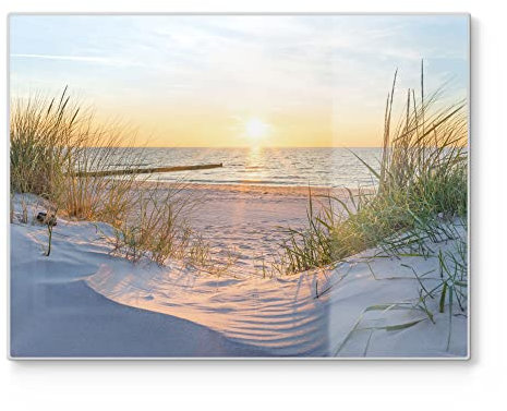 DEQORI Planche à découper en verre | Grande taille 40 x 30 cm | Motif soleil du soir sur la mer Baltique | Planche à découper design pour cuisine | Planche à petit-déjeuner antibactérienne &