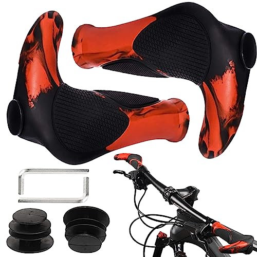DCAS Hörner Fahrradlenker, Ergonomische Handgriffe, Rutschfeste Lenkergriffe 22mm, MTB Griffe Weich, Für Fahrrad/E-Bike/BMX UVM (Rot)