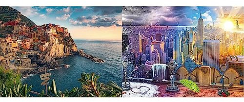 Ravensburger Puzzle 16227 - Blick auf Cinque Terre & Puzzle 16008 - New York im Winter und Sommer - 1500 Teile Puzzle für Erwachsene und Kinder ab 14 Jahren, Puzzle mit Stadt-Motiv