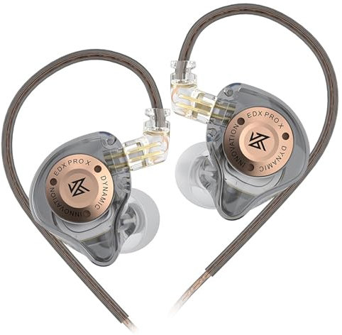 LINSOUL KZ EDX Pro X Écouteurs intra-auriculaires, pilote dynamique unique, moniteur intra-auriculaire HiFi avec forme ergonomique, casque de jeu filaire (sans microphone, gris)