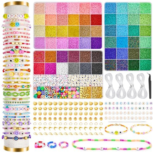 CGBOOM Freundschaft Armband Kit, 36000 Pcs 60 Farben Perlen,2 mm Perlen für Armbänder, Schmuck, Glas DIY Armband Schmuck machen Kit für das perfekte Geschenk für ein kleines Mädchen