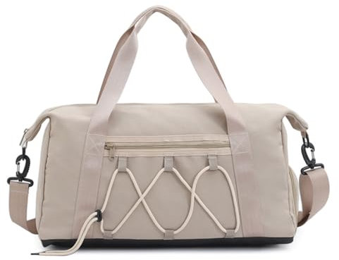ASIAD Sporttasche mit Schuhfach und Nassfach, Reisetasche Wasserdicht Damen Schwimmtasche, Trainingstasche Fitnesstasche Handgepäck Tasche Weekender Gym Duffle Bag,Beige