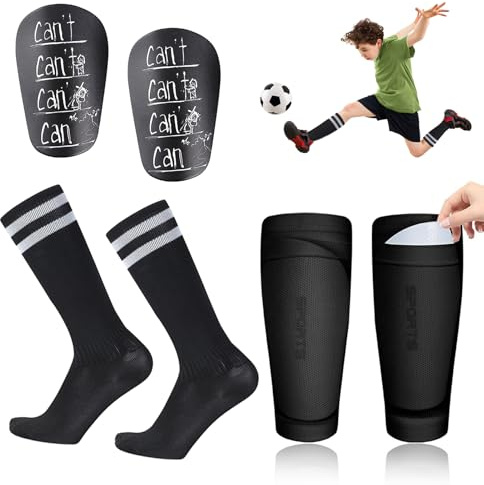 Schienbeinschoner Kinder Fussball Set, 8 x 5cm Kleiner Schienbeinschutz Fussball für Erwachsene & Jugendliche Kinder mit 1 Paar Fußball-Socken, für 6-10 Jahre Jungen Herren Fußball Schutzausrüstung