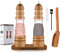 Salz und Pfeffermühle Holz 21.5cm, 2er Set Manuelle Pfeffermühle Verstellbarem Keramikmahlwerk, Gewürzmühle Salzmühle mit Untersetzer Einfülllöffel für Gewürze Pfeffer Meersalz Chili