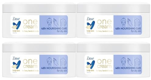 Dove Body Love Nourishing Care One Cream 48-Hours Long Lasting Moisture for Face, Hands and Body Ceramide Restoring Serum Suitable for Dry Skin 250ml, 4 Pack