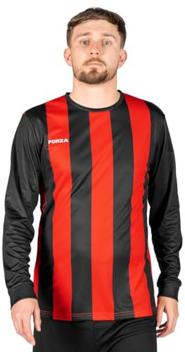 FORZA Men’s Striped Long Sleeve Jersey Shirt [XS-XXL] – Premium Long Sleeve Football T-Shirts Jersey | 5 Stripe Colour Options (UK, Alpha, M, Regular, Regular, Black and Red)