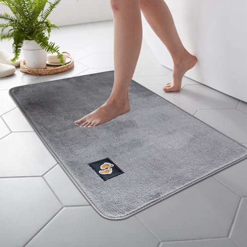 PHP Microfibers Non-Slip Bathroom Rug - Super Absorbent and Soft Luxury Shower Mat, Quick Dry Shaggy Bath Mat, Grey - 50 x 80 cm