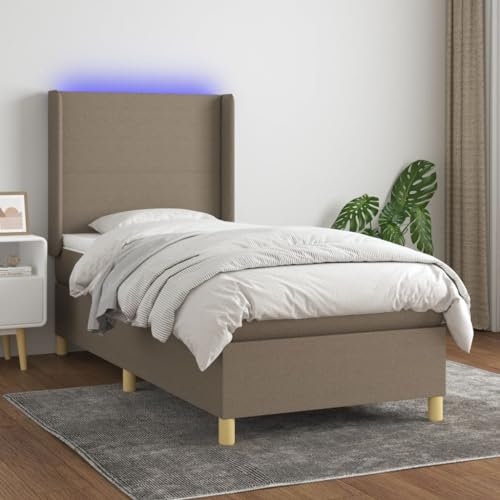 Youuihom Palettenbetten Bettgestell Etagenbetten Tagesbetten Boxspringbett mit Matratze & LED Taupe 80x200 cm Stoff Geeignet für Wohnungen, Schlafzimmer, Arbeitszimmer, Büros