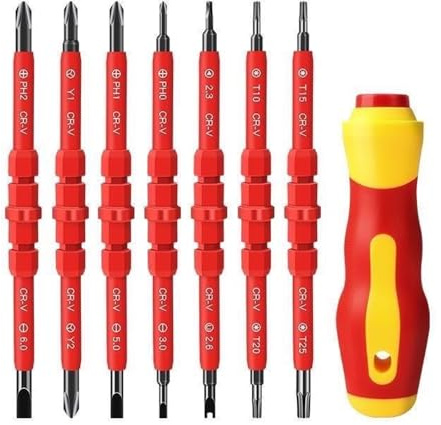 CENPEK Insulated Screwdriver Sets Red, 7 in 1 Multifunctional Electricians Screwdriver Set, Interchangeable Double Heads Magnetic Screwdriver Set, for Home, Work