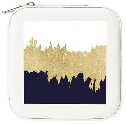 KemEng Navy Blue White Faux Gold, Square PVC Leather Jewelry Box Women's Jewellery Box Travel Organiser Jewelry Case