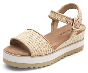 DREAM PAIRS Sandales à Talon Compensé pour Femmes Confortables Sandale Espadrilles d'Été Classique à Plateforme,Size 38.5,Raphia Naturel,DWUMPS2504