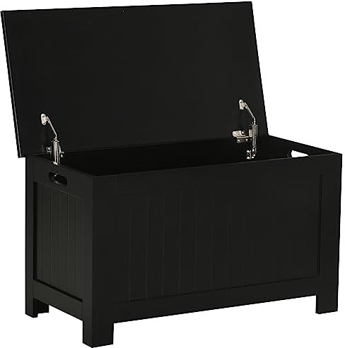HOMCOM Baúl de Almacenaje para Dormitorio Banco de Almacenaje con Tapa Baúl de Almacenaje Versátil con Bisagra de Seguridad para Pasillo Salón 81x40x46 cm Negro