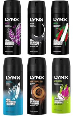 6 x 150ml Lynx MIX Deodorant Body Spray Africa, Dark Temptation, Ice Chill, Excite, Epic Fresh & Black