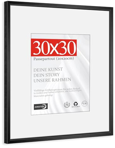 HIMEETIME® 1x Bilderrahmen - 30x30 cm,Aluminium,Schwarz matt,Mittelgroßer quadratischer Bilderrahmen,Posterrahmen zum Aufhängen im Hoch,bruchsicheres Kunstglas- Nur zur Wandmontage
