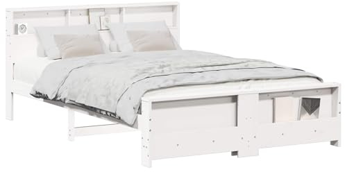 vidaXL Bed Frame with Headboard White 140 x 200 cm Engineered Wood, Modern Pine Wood Platform Bed Frame, Sturdy Minimalist Design, Quality Bedroom Furniture for Functional and Stylish Use