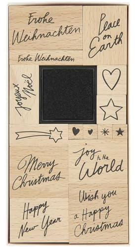 Stempelset Weihnachten · Holzstempel · Christmas · Xmas · mit passendem Stempelkissen schwarz getränkt · Motivstempel (Handlettering 15fach)