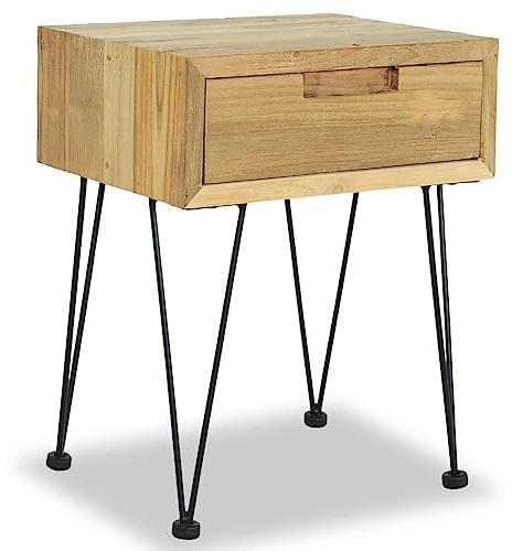ULUYYUC Nachttisch 40x30x50 cm aus recyceltem Teakholz & Schmiedeeisen, Kolonialstil Beistelltisch mit Schublade, schmaler Nightstand für Schlafzimmer Wohnzimmer Flur