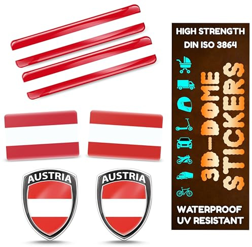 INDIAN STORE 24 3D-Gel aufkleber Flagge Wetterfest UV-Schutz 3D Sticker Vinyl Auto Motorrad Fahrrad Laptop Länderflaggen Hochwertig Sticker nationalen Symbolen welt (Österreich, 6 Stück)