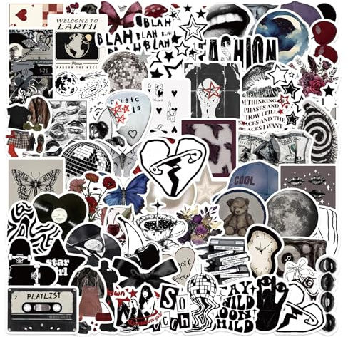 100 Stück Vinyl Y2K Sticker, Schwarz-Rot Aufkleber 4-7cm, Downtown Girl Sticker Aesthetic Für für Wasserflasche, Laptop, Skateboard, Y2K Accessoires für Jugendliche, Erwachsene