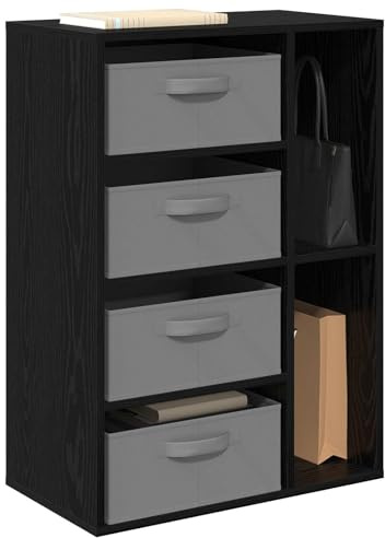 vidaXL Sideboard mit Schubladen Schwarz Eichen-Optik 60 x 33,5 x 84 cm, Moderner Wohnzimmerschrank, freistehende Bücherregale, vielseitige Sideboard-Möbel, Holz-Organizer