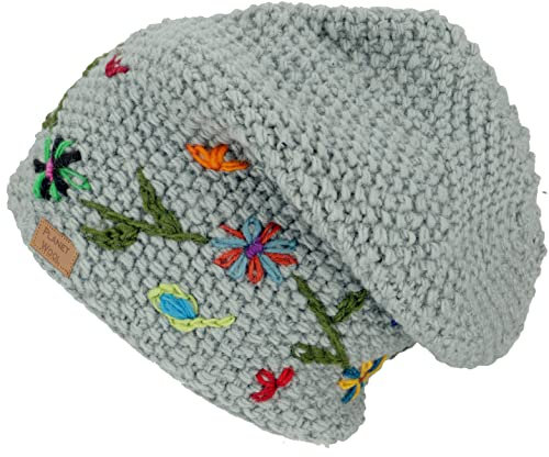 GURU SHOP Beanie Mütze, Bestickte Strickmütze, Nepalmütze, Wintermütze - Aqua, Herren/Damen, Wolle