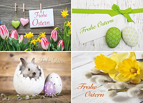 Deqosy Osterkarten-Set mit 20 Osterpostkarten - 4 Motive mit jeweils 5 Osterkarten