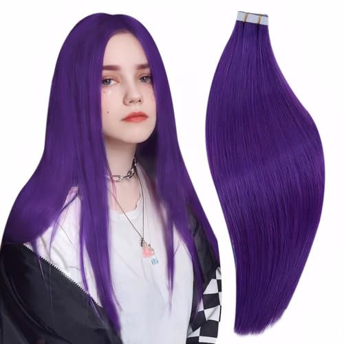 RUNATURE Lila Tape in Extensions Echthaar Bunt 30cm Remy Tape Haarverlangerung Echthaar Purple Invisible Tape in Echthaar Extensions 20g 10 Stuck
