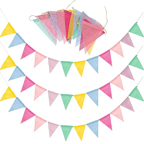 SZXMDKH Wimpelkette Outdoor, Wimpelkette Draußen 5 Stück 4M 60Pcs Wimpel , Leinenimitat Einschulung Deko, Happy Birthday Girlande Geburtstag Party Hochzeit Deko