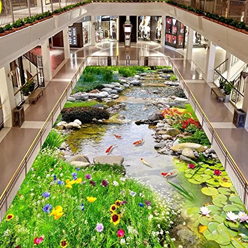 3D-Bodenwandbilder Fototapeten Benutzerdefinierte Jede Größe Pvc Selbstklebend Gras 3D Boden Wandbild Aufkleber 3D Blume Tapete Für Toilette Küche Zimmer Badezimmer Wasserdicht, 250 X 175 Cm Abnehmb