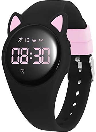 Bigmeda Orologio Bambino per Bambini Contapassi e Contachilometri a Ragazzi e Ragazze Intorno ai 10 Anni (Nero Rosa)