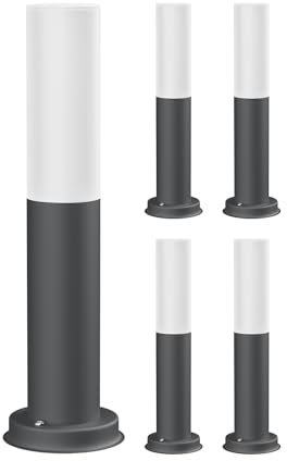 ledscom.de 5 Stück Pollerleuchte PORU, Glas, für außen, anthrazit, rund, 37,5cm, inkl. Smart Home RGBW E27 LED Lampe, 892lm