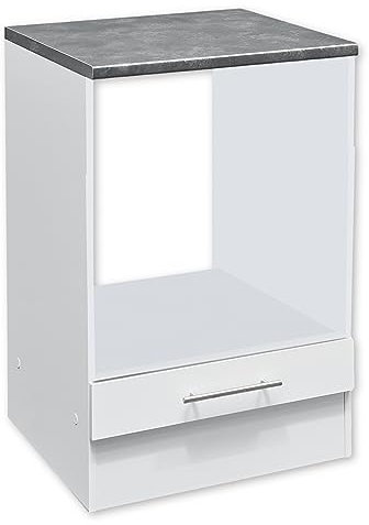 Eddy Moderner Herdumbauschrank in Weiß matt, Metallic Grau - Geräumiger Küchenschrank mit viel Stauraum - 60 x 90 x 60 cm (B/H/T)